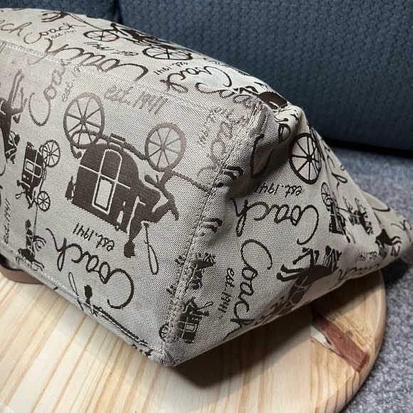 Coach Tan Shoulder Bag Purse with Purple Scarf AS IS - Picture 5 of 16